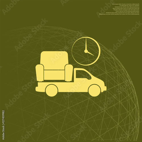 Flat paper cut style icon of vehicle delivering furniture