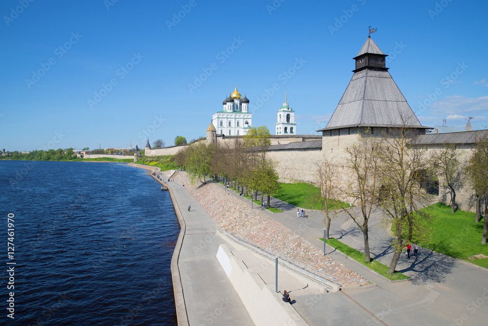 Embankment of the river Velikaya ion the Pskov Kremlin. The historic centre of Pskov, Russia