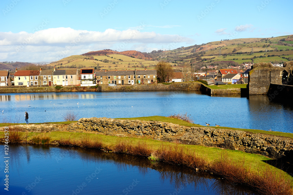 Small town community around Caerphilly Castle, Cardiff, Wales,UK