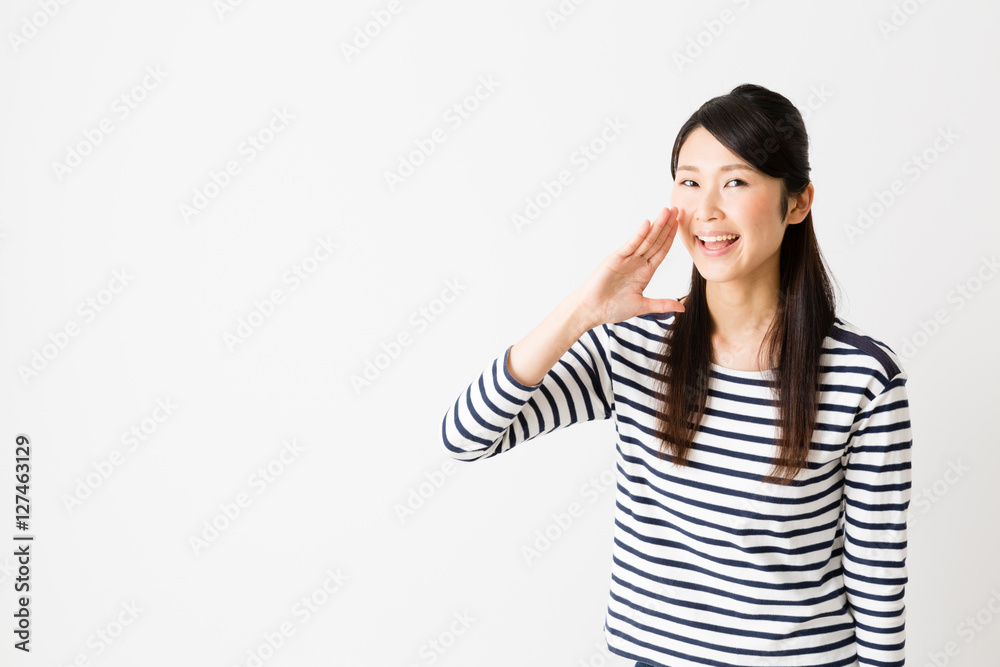 portrait of young asian woman calling isolated on white background portrait of young asian woman calling isolated on white background
