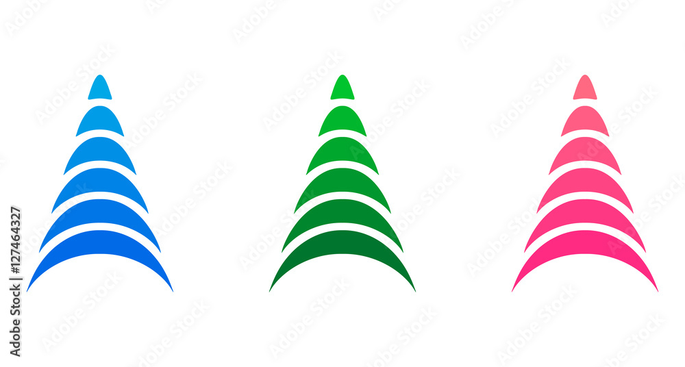 Merry Christmas and Happy New Year. 3 abstract Christmas tree in blue, green, red. white background. Merry Christmas and Happy New Year. 3 abstract Christmas tree in blue, green, red. white background.