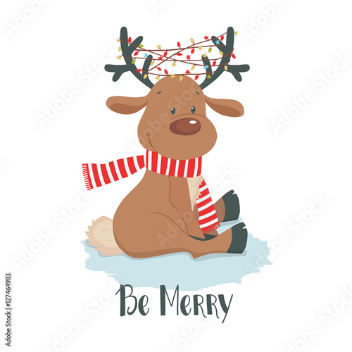 Christmas deer. Cute reindeer on a white background