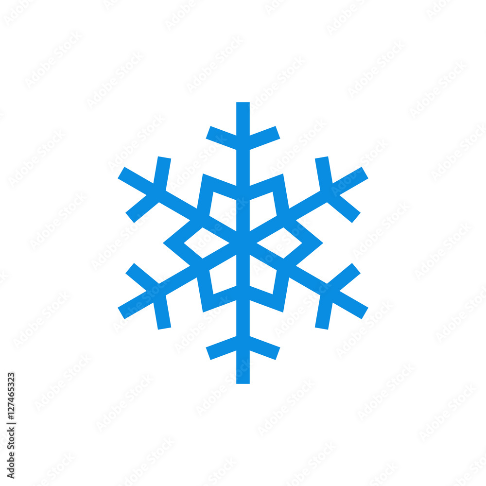 Snowflake icon. Blue silhouette snow flake sign, isolated on white background. Flat design. Symbol of winter, frozen, Christmas, New Year holiday. Graphic element decoration. Vector illustration Snowflake icon. Blue silhouette snow flake sign, isolated on white background. Flat design. Symbol of winter, frozen, Christmas, New Year holiday. Graphic element decoration. Vector illustration