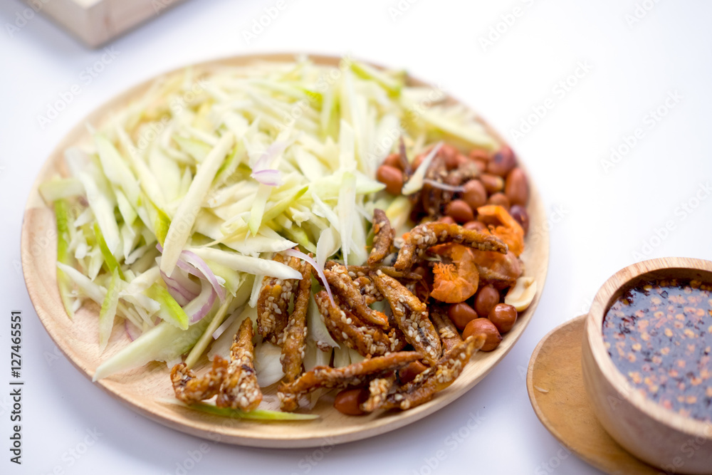 Ingredients Thai food, spicy mangoes salad Ingredients Thai food, spicy mangoes salad