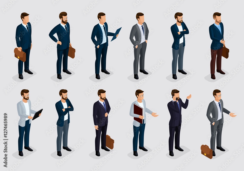 Business people isometric set of men in suits on a gray light background,  beard styling stylish hairstyle mustache office. Qualitative study. Vector  illustration Stock Vector | Adobe Stock