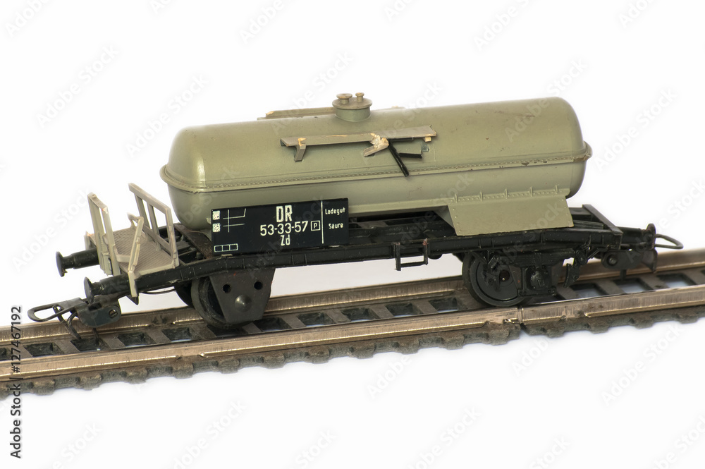 Obraz premium Railway Modeller. Damaged model railroad. Toy for children that was produced in the German Democratic Republic in the second half of the twentieth century.
