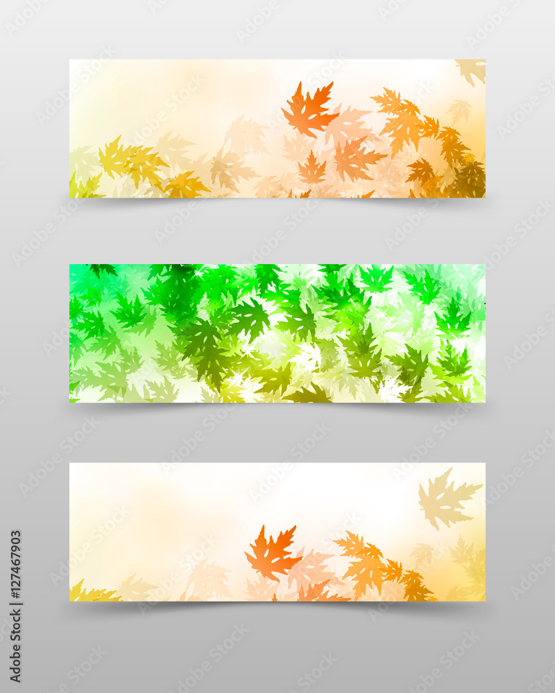 Fototapeta premium three autumn banners with colorful leaves Vector