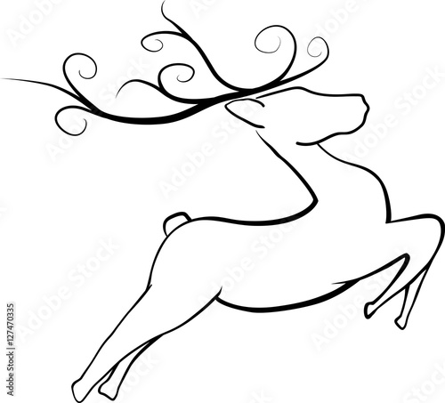Christmas Reindeer jumping up befor flight. Vector illustration