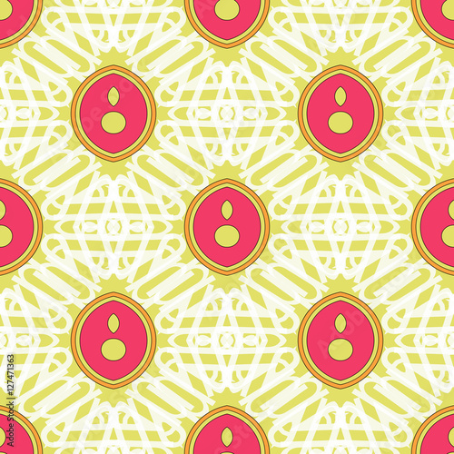 Seamless texture. Abstract symmetrical image. On a yellow background