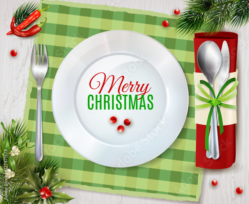  Cristmas Dinner Cutlery Realistic Composition Poster