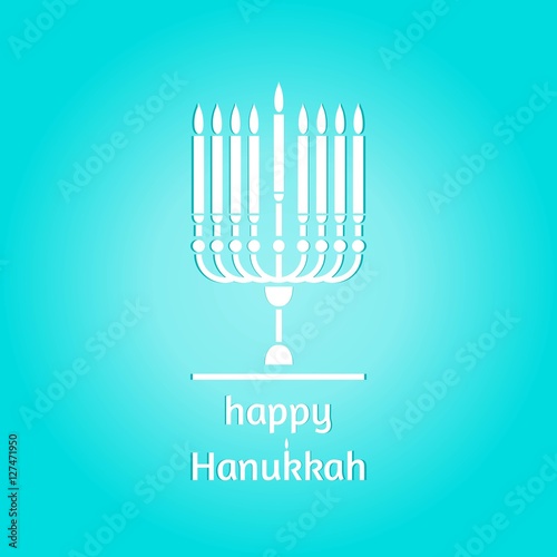 White logo for holiday. Minimalism. Religious symbol. Hanukkah. Candlestick.