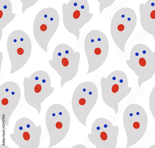 Seamless pattern of cute little cartoon ghosts. Pattern for paper, textile, game, web design. Halloween element.