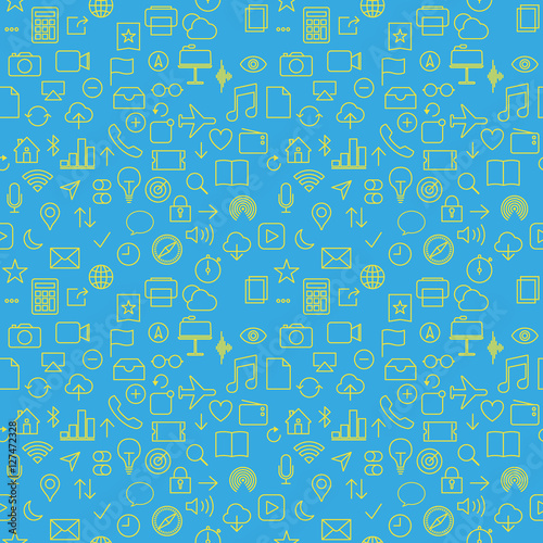 Communicate Icon Seamless Pattern on a blue background vector illustration