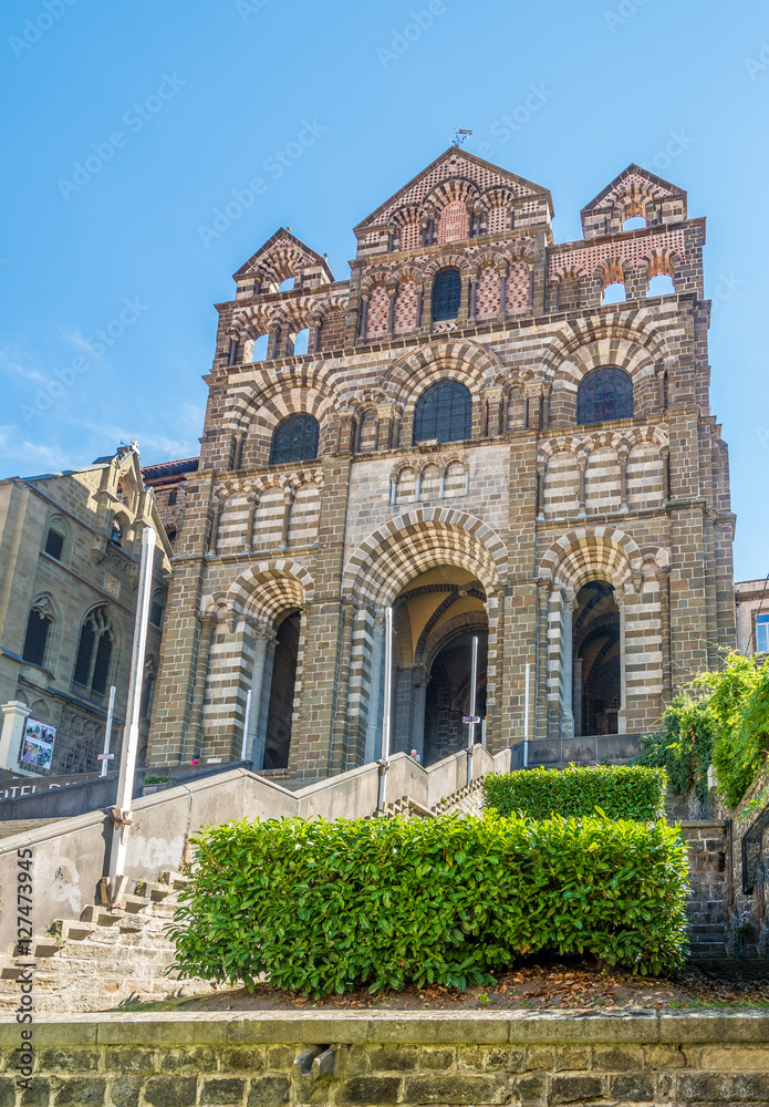 Facade of Cathedral Notre Dame de Puy in Le Puy en Velay - France