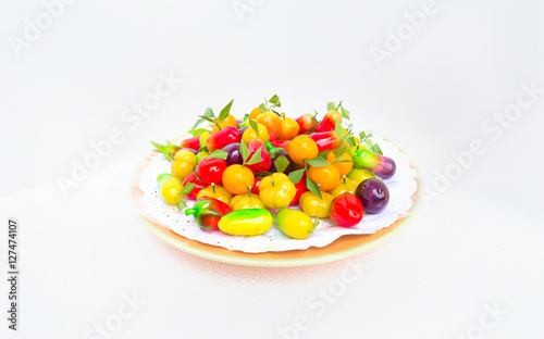 Thai dessert made from soy beans made in the form of fruits and