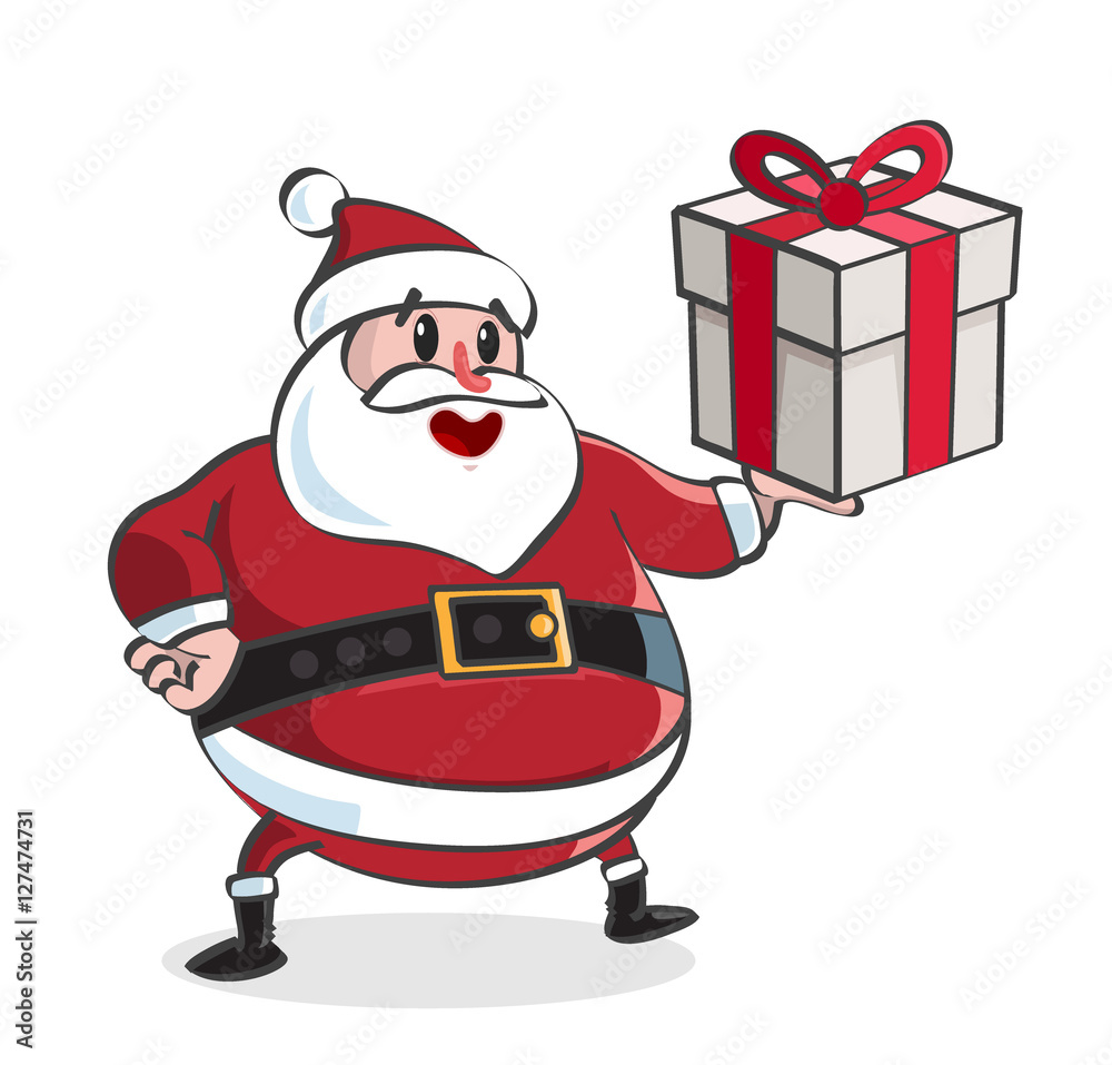 Very Happy Santa Claus Cartoon with a Present. Isolated Vector Elements. White Background. Very Happy Santa Claus Cartoon with a Present. Isolated Vector Elements. White Background.