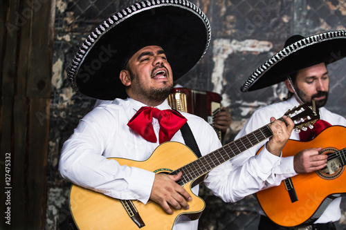 Mexican musicians mariachi in the studio photo