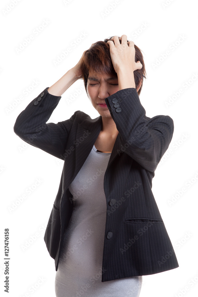 Stressed young Asian businesswoman scream out. Stressed young Asian businesswoman scream out.