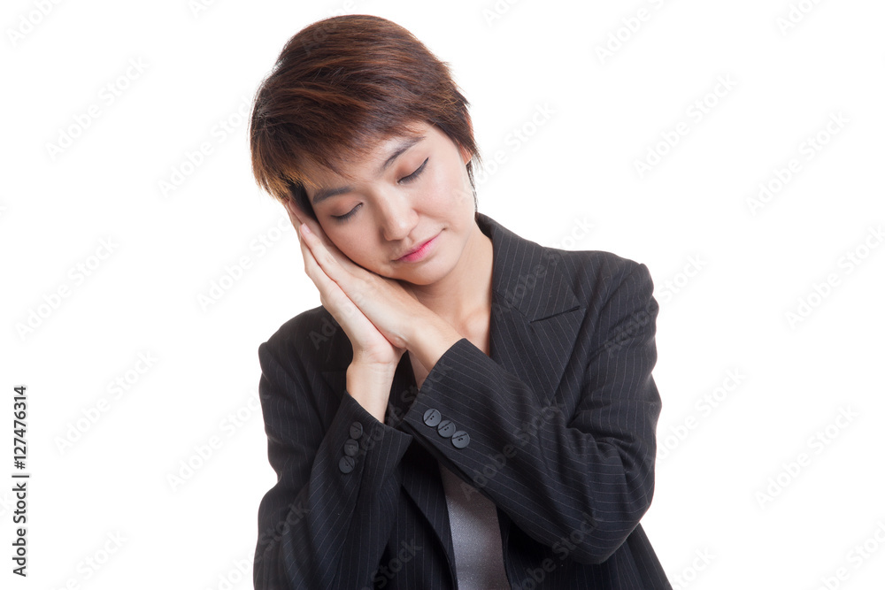 Beautiful young Asian woman with sleeping gesture. Beautiful young Asian woman with sleeping gesture.