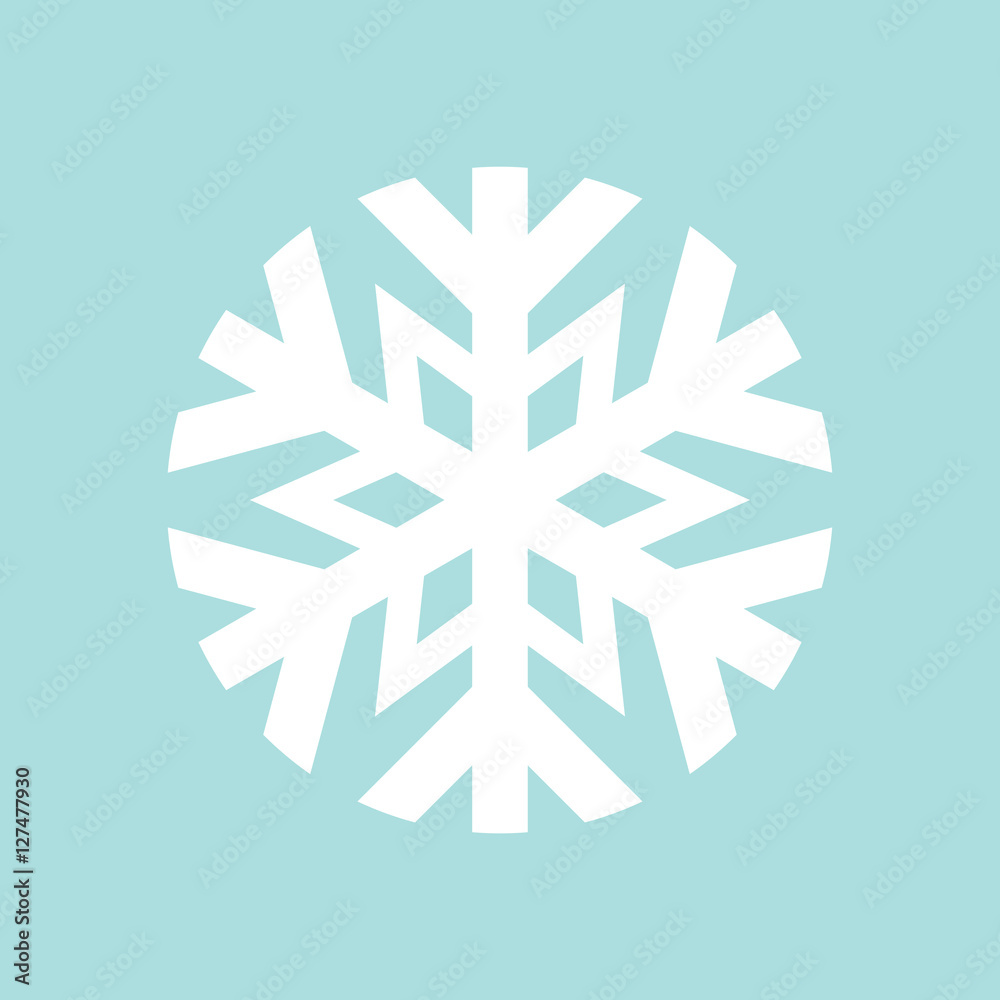 Simple flat snowflake icon, white on blue background Simple flat snowflake icon, white on blue background