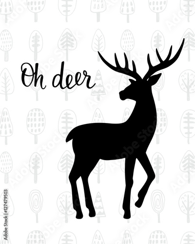 Oh dear. Winter holidays hand drawn vintage deer