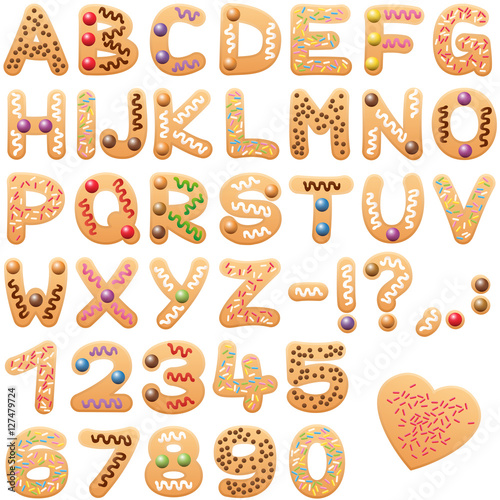 Christmas cookies alphabet - sweet letters and numbers.