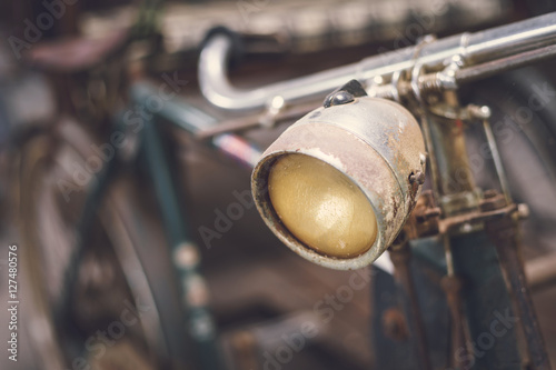 Close up headlight of old vintage bicycle