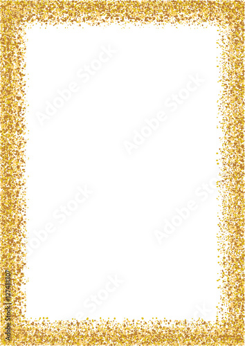 Golden glitter frame a4 format size. Glittering sparkle frame on white vector background.