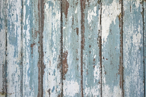 Old Peeled Blue Shabby Wood Wall Horizontal Vintage Background T