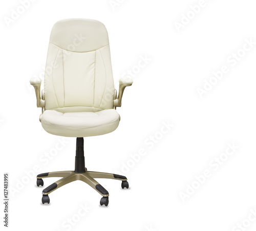 Office chair from white leather isolated