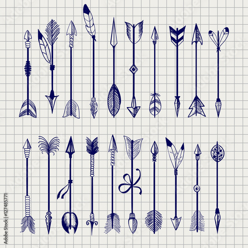 Ball pen arrows set vector on notebook page