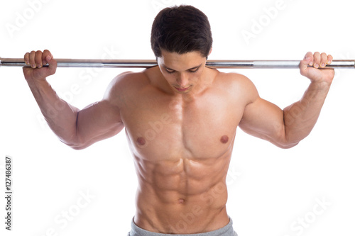 Bodybuilder Bodybuilding Muskeln Langhantel Mann stark muskulös
