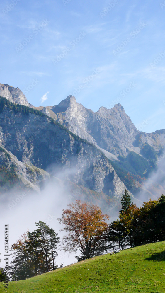 a view of the Swiss Alps near Maienfeld during fall