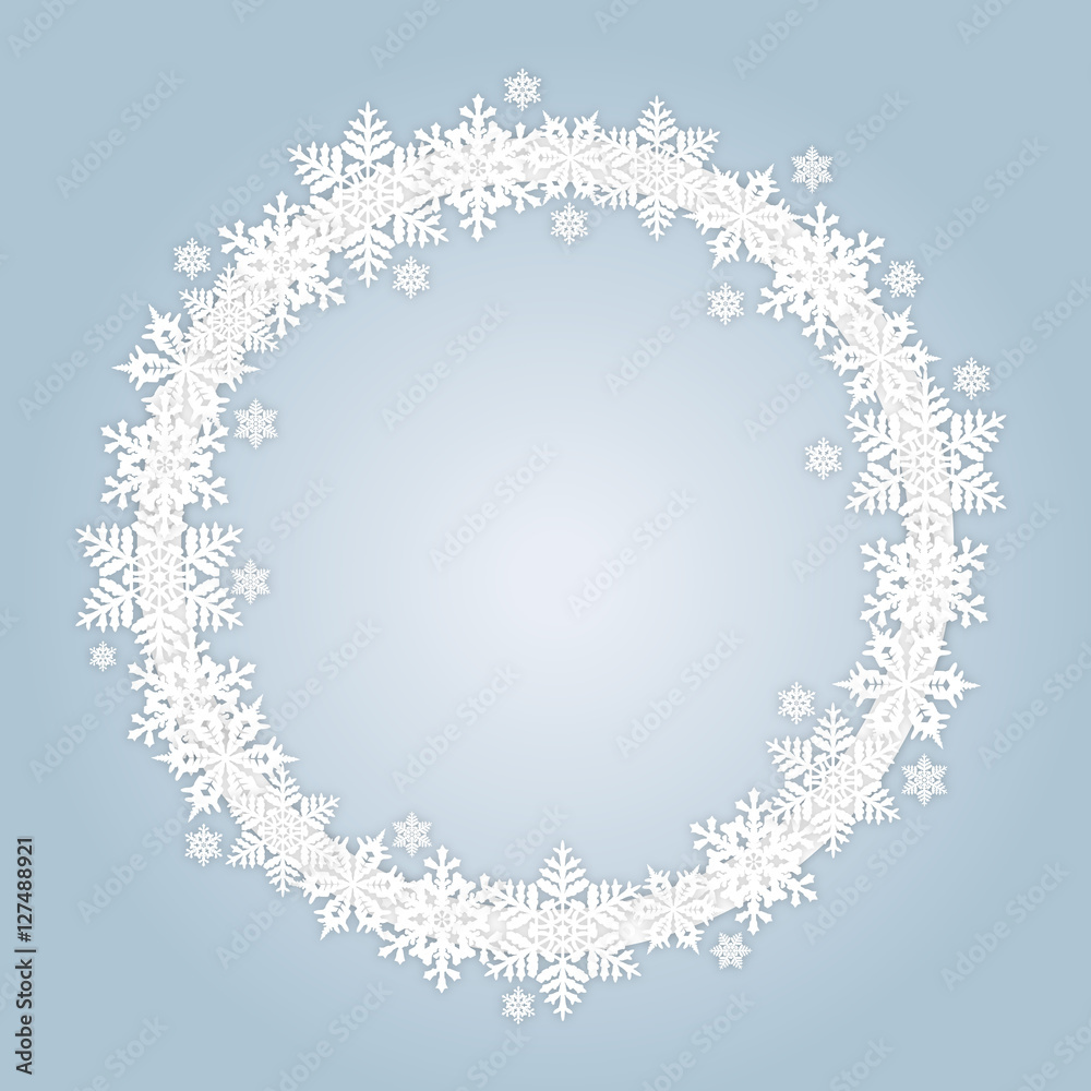 Snowflakes winter round frame with custom text place Snowflakes winter round frame with custom text place