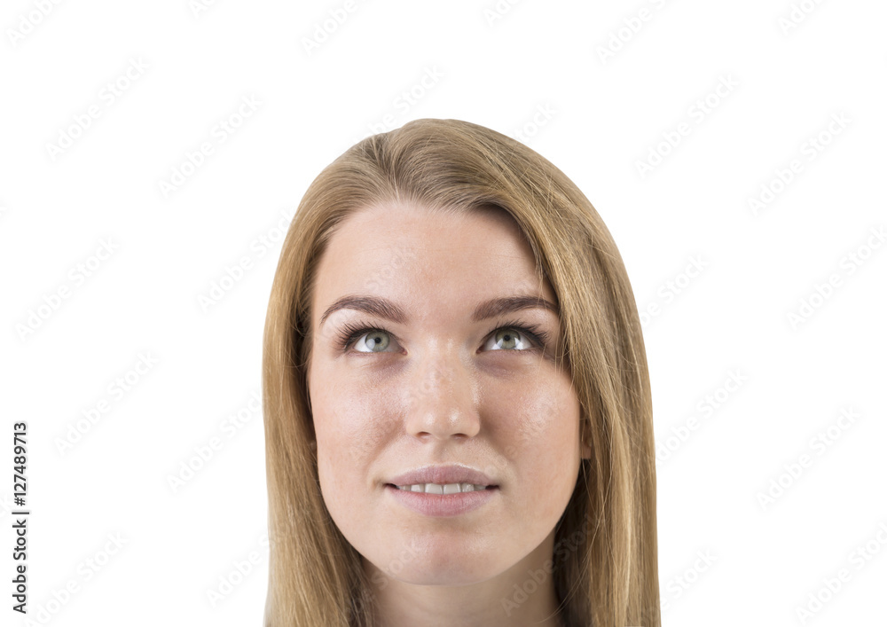 Isolated portrait of a blond woman with gray eyes Isolated portrait of a blond woman with gray eyes