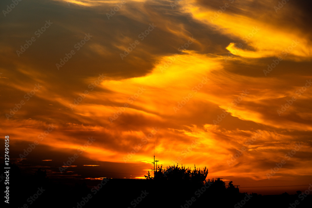 Sunset with dramatic clouds and colors