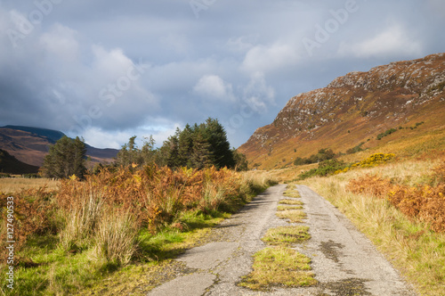 The single track Hope to Altnaharra road, Sutherland, Scotland.