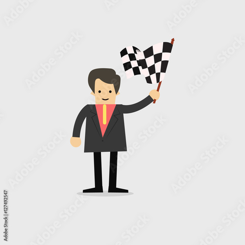 Businessman Hold checkered flag Business concept, vector illustartor photo