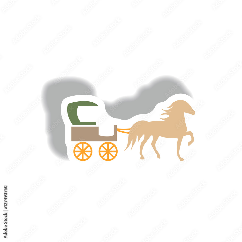 stylish icon in paper sticker style carriage with horse