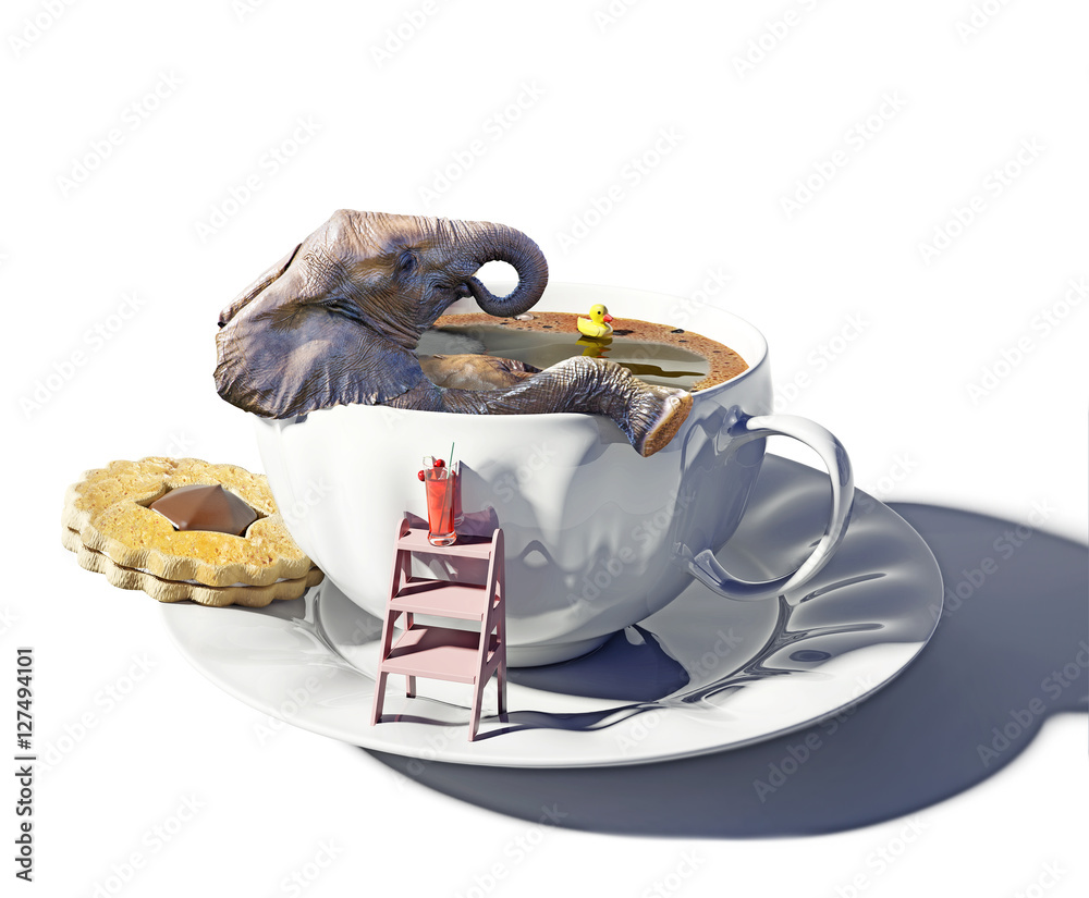 Fototapeta premium elephant and cup of tea as the bathtub