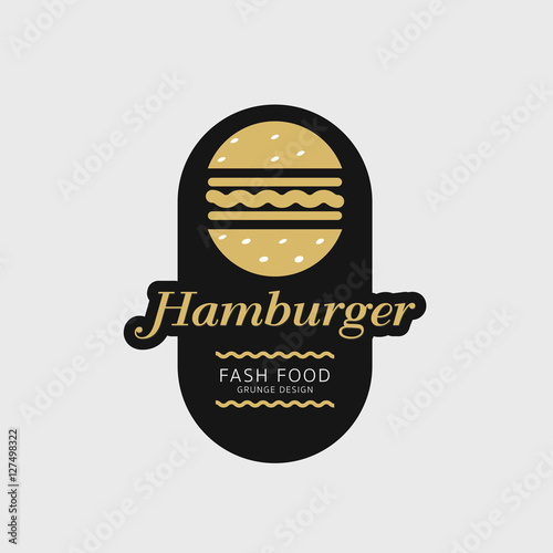 Set of badges, banner, labels and logo for hamburger, burger shop. Simple and minimal design. Vector illustration