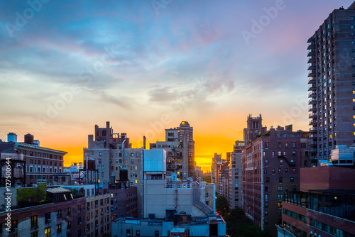 Sunset over a New York City neighborhood.