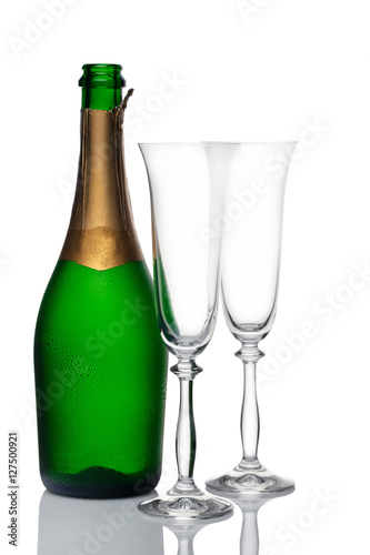 bottle of champagne and glasses