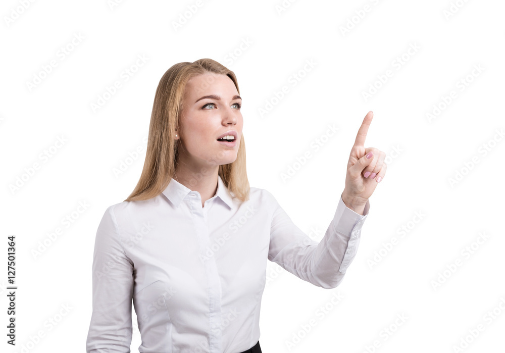 Woman who has guessed the answer to a trivia question Woman who has guessed the answer to a trivia question