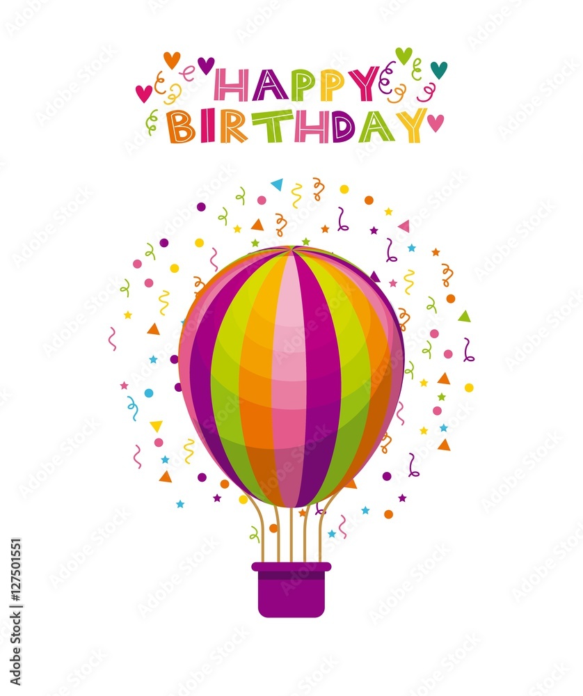 happy birthday card with air balloon icon over white background. vector illustration