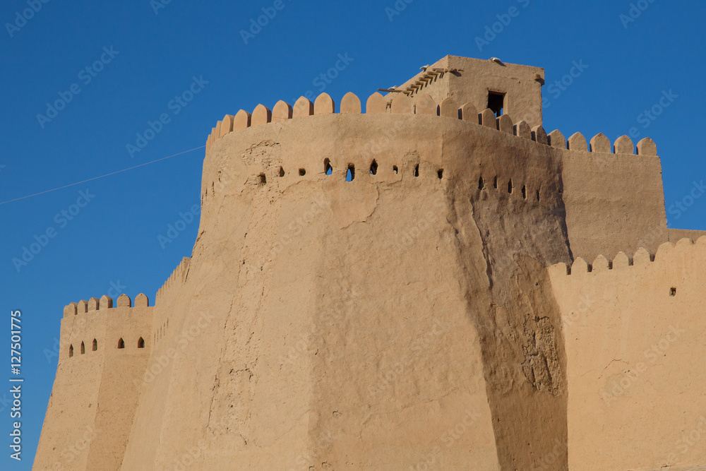 The watch tower above the khuna ark in Khiva, Uzbekistan