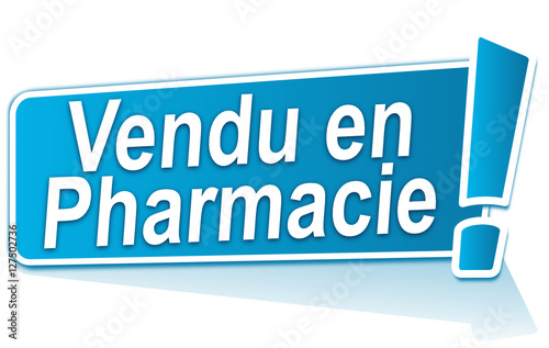 vendu en pharmacie sur symbole étiquette bleue photo