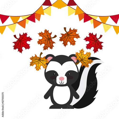 happy thanksgiving card with skunk icon over white background. colorful design. vector illustration