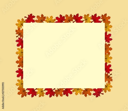 frame of autumn leaves over yellow background.happy thanksgiving design. colorful design. vector illustration