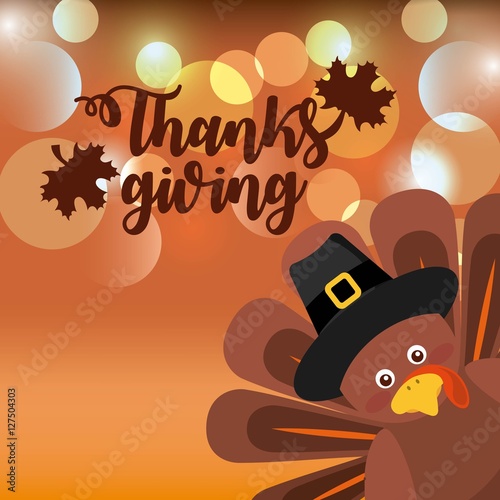 happy thanksgiving card with cartoon turkey. colorful design. vector illustration